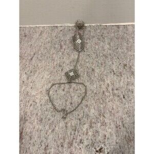Silver Double Ring Hand Chain Bracelet – Boho Rhinestone Hand Harness